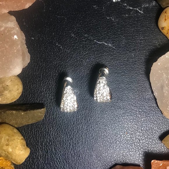 Sterling Silver Crystal Shimmer Semihoop Earrings - Picture 2 of 6